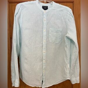 Women’s Abercrombie & Fitch 100% Linen Lt Aqua & White Lg Sleeve Button Down SzL